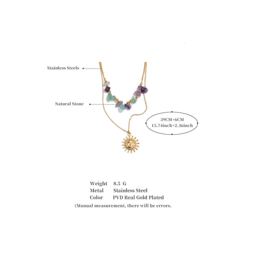 Sun Charm Double Layer Necklace - Handmade