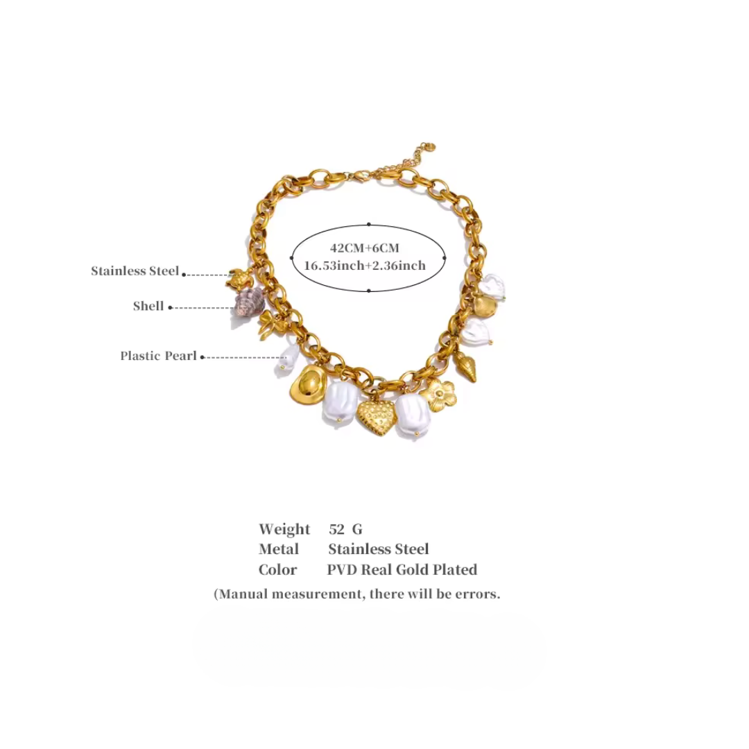Ocean Pearls Charms Necklace - Handmade