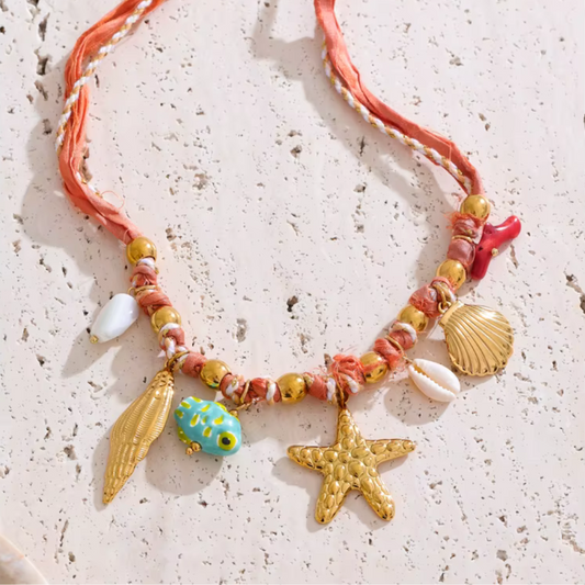 Tropical Red Rope Braided Necklace – Handmade