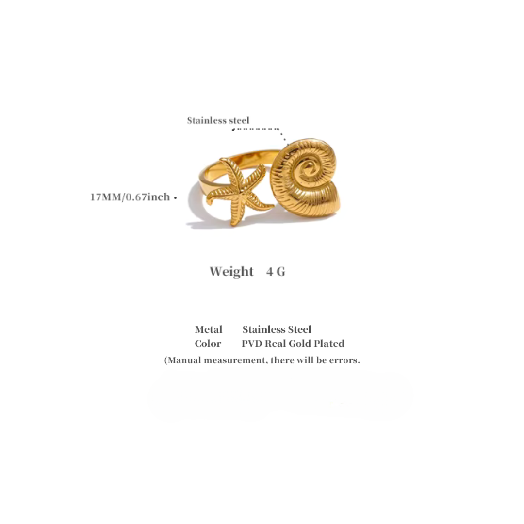 Starfish & Conch Adjustable Ring