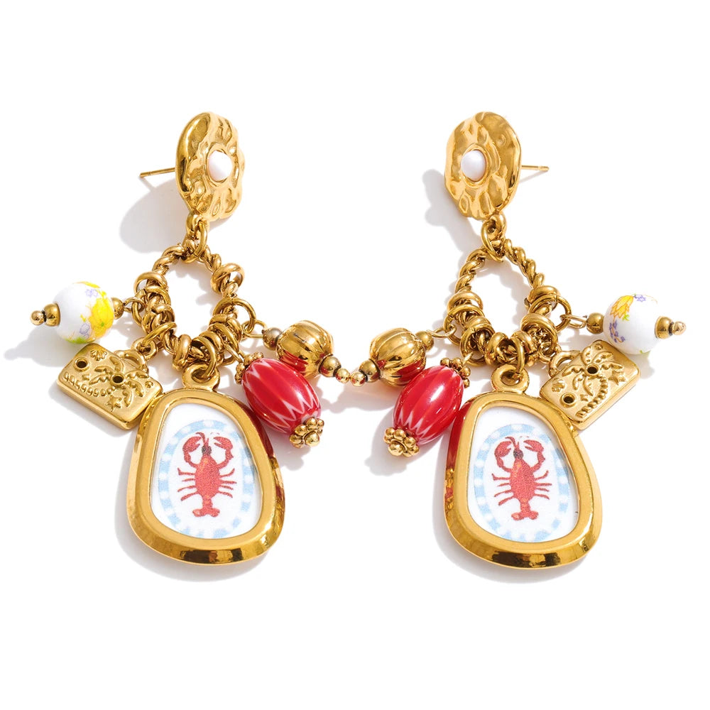 Coastal Lobster Drop Earrings