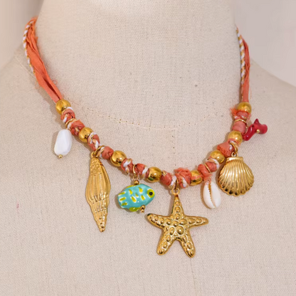 Tropical Red Rope Braided Necklace – Handmade