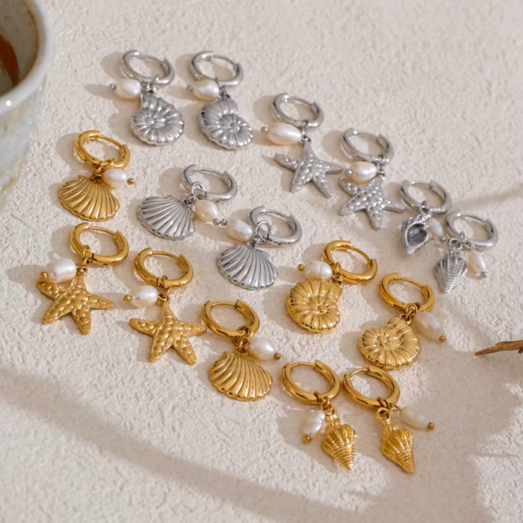 Summer Shell Hoop Earrings – Pearl & Ocean Charms