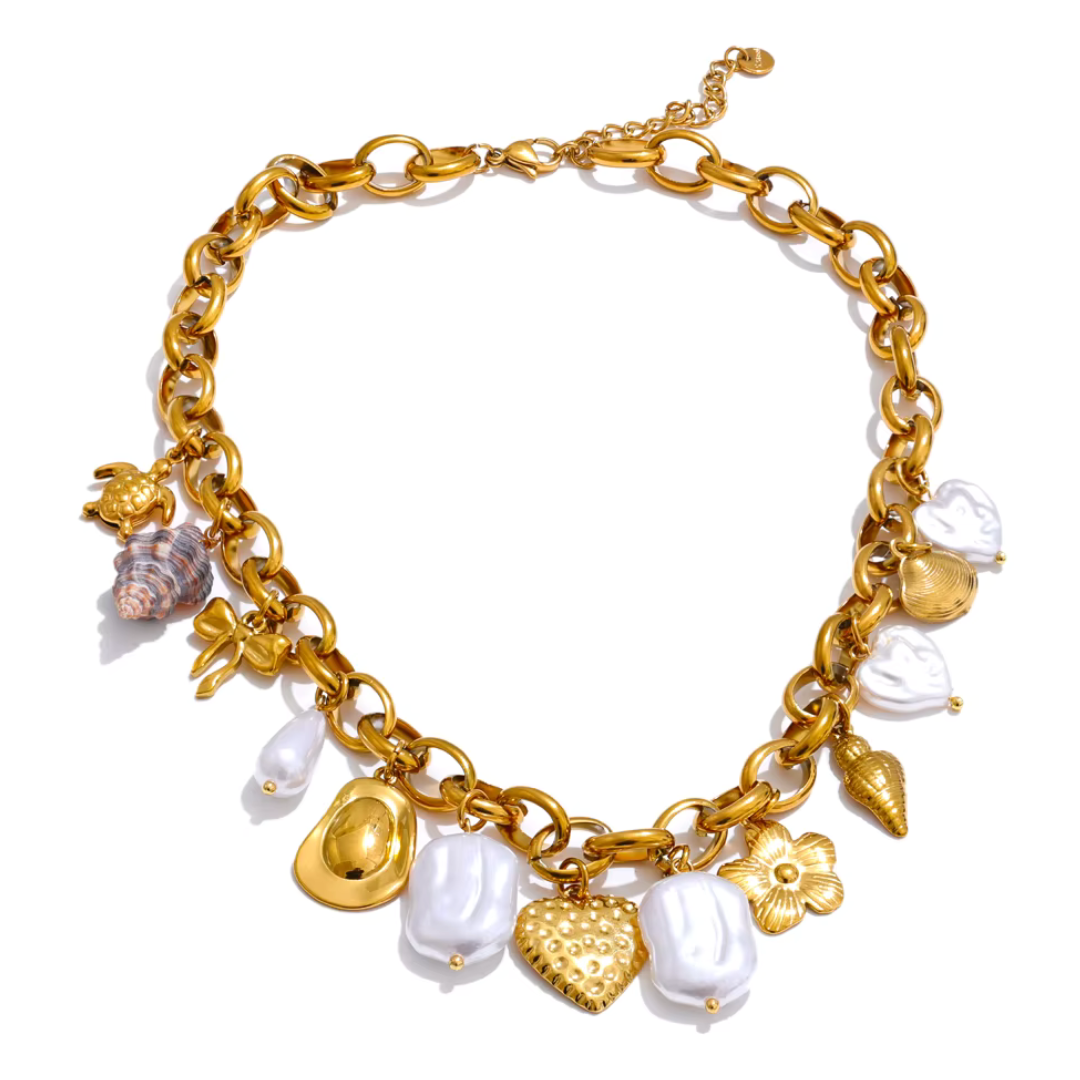 Ocean Pearls Charms Necklace - Handmade