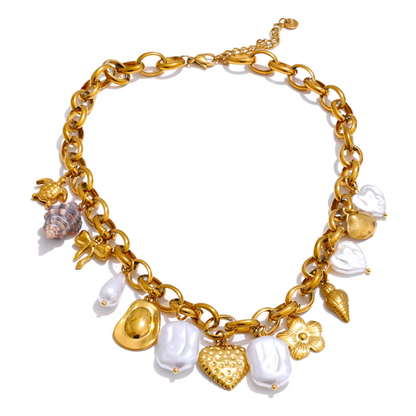 Ocean Pearls Charms Necklace - Handmade