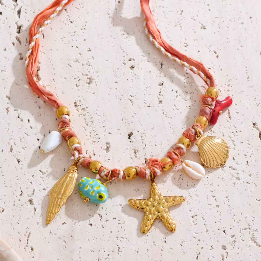 Tropical Red Rope Braided Necklace – Handmade