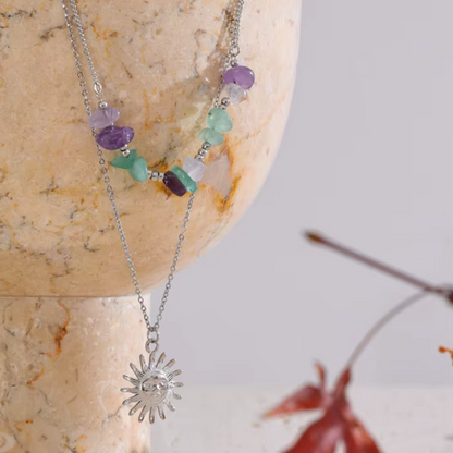 Sun Charm Double Layer Necklace - Handmade