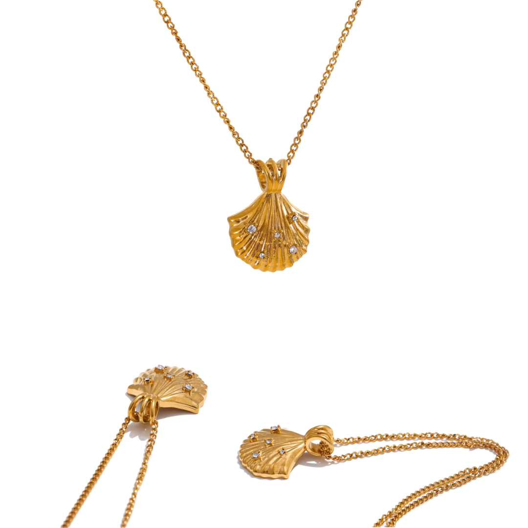 Golden Shell & Zircon Necklace
