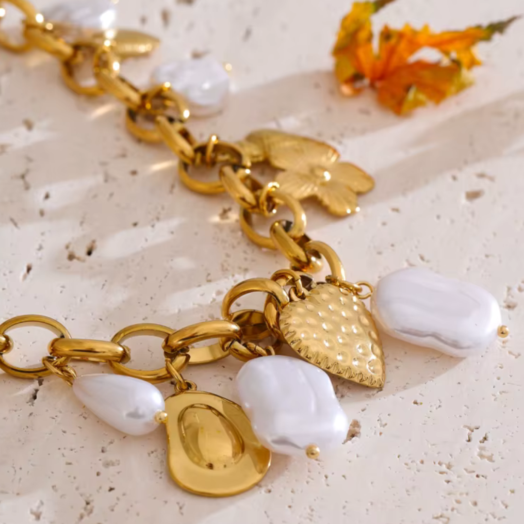 Ocean Pearls Charms Necklace - Handmade