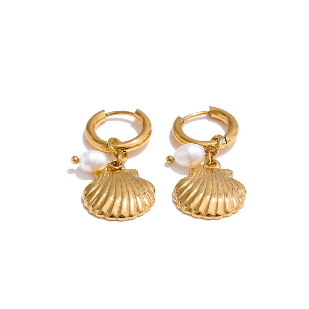 Summer Shell Hoop Earrings – Pearl & Ocean Charms