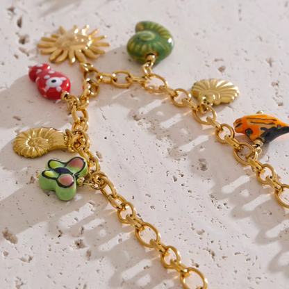 Ocean Soul Necklace with Ceramic Charms - Handmade