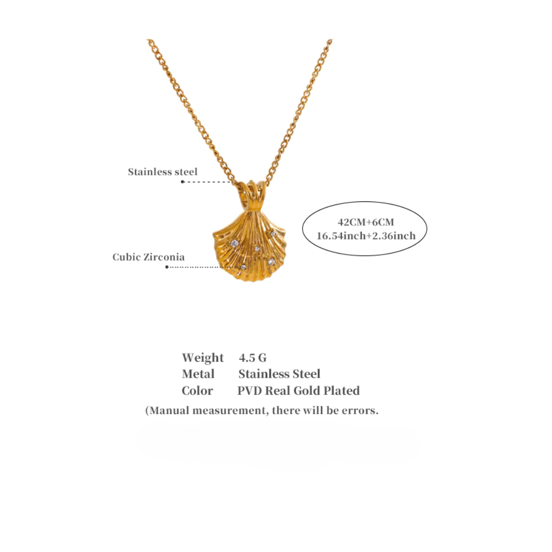Golden Shell & Zircon Necklace