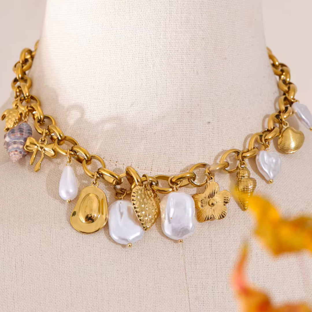 Ocean Pearls Charms Necklace - Handmade