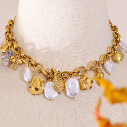 Ocean Pearls Charms Necklace - Handmade