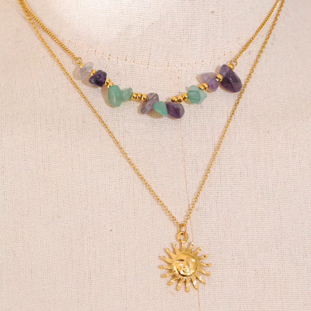 Sun Charm Double Layer Necklace - Handmade