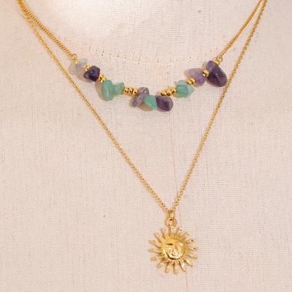 Sun Charm Double Layer Necklace - Handmade