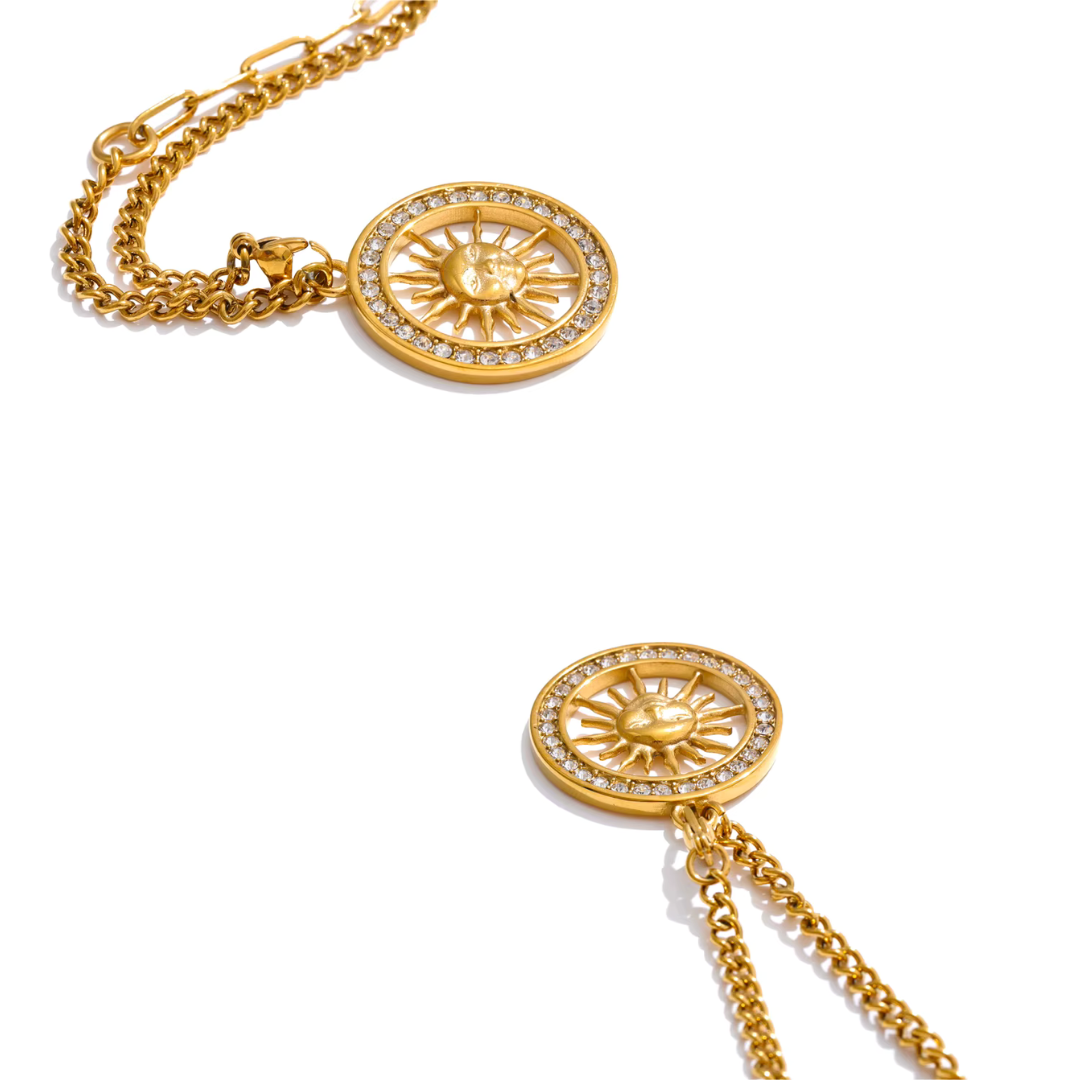 Golden Sunburst Zircon Pendant Necklace