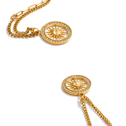 Golden Sunburst Zircon Pendant Necklace
