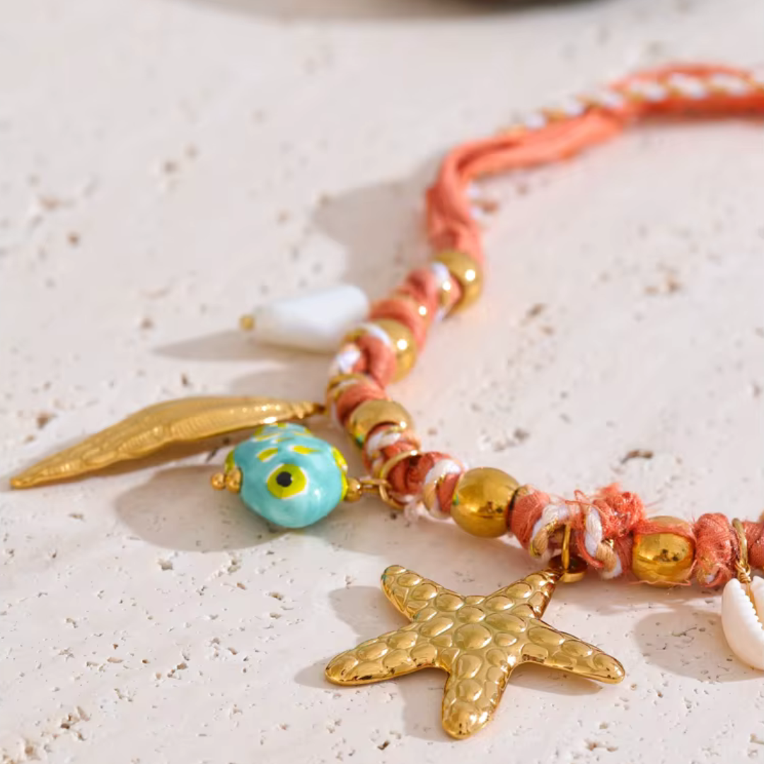 Tropical Red Rope Braided Necklace – Handmade