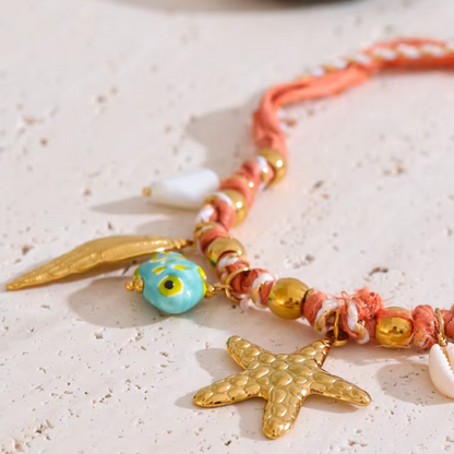 Tropical Red Rope Braided Necklace – Handmade