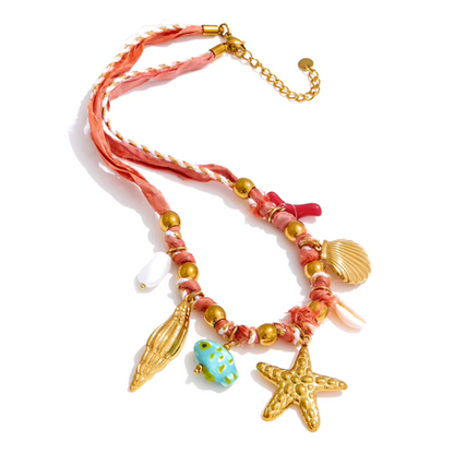 Tropical Red Rope Braided Necklace – Handmade