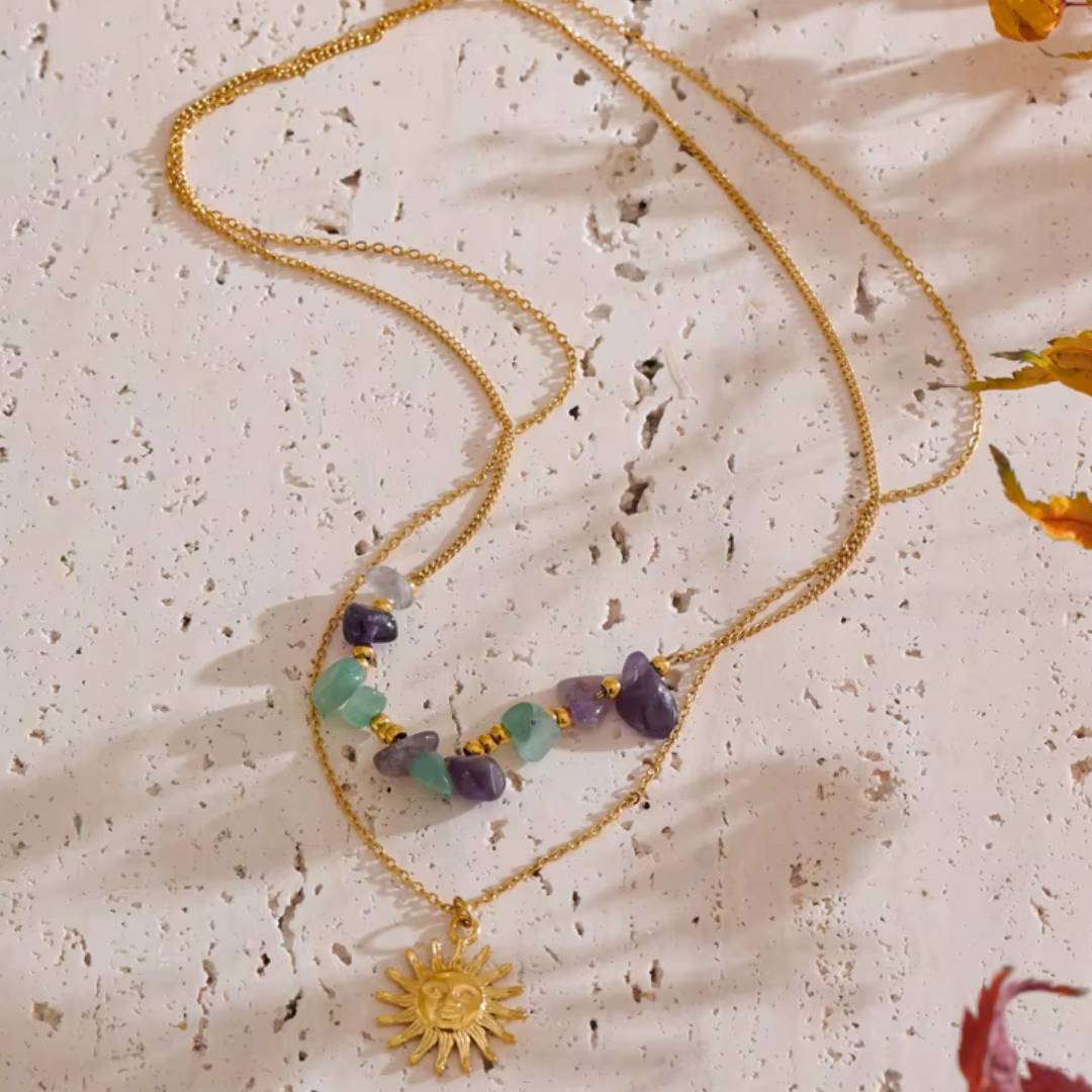 Sun Charm Double Layer Necklace - Handmade