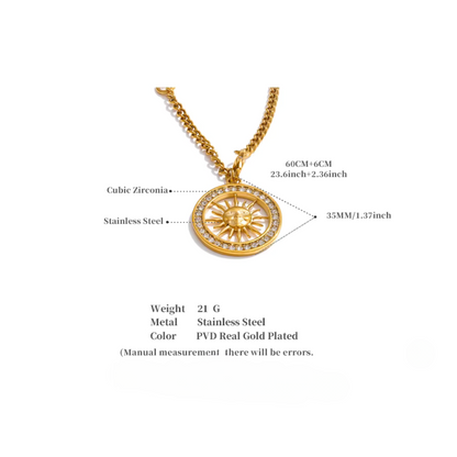 Golden Sunburst Zircon Pendant Necklace