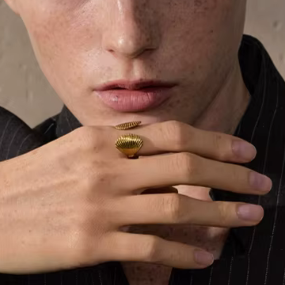 Textured Shell Stripe Open Ring