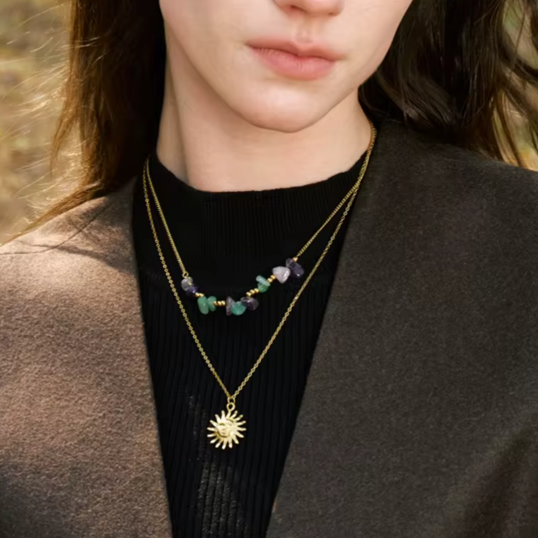 Sun Charm Double Layer Necklace - Handmade