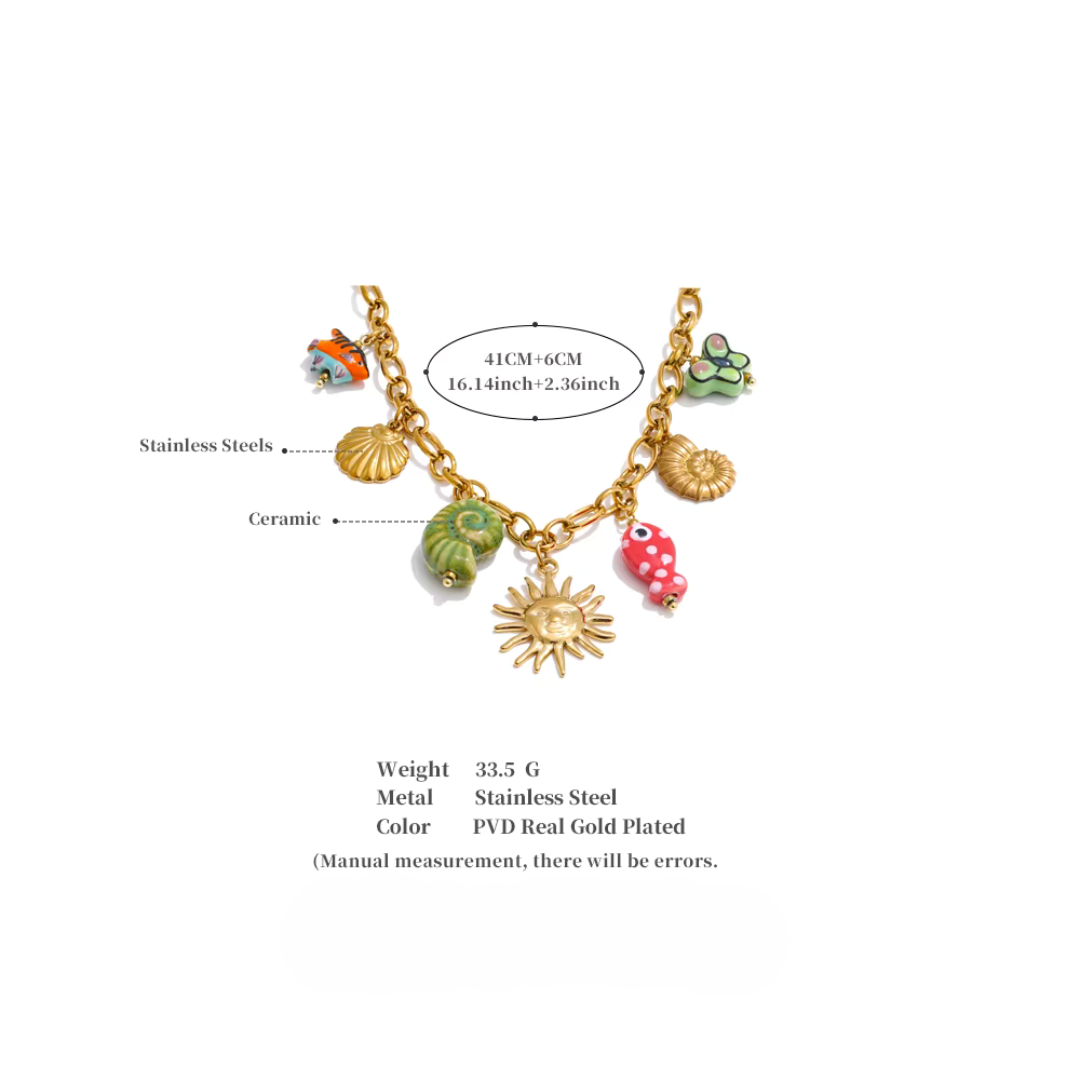 Ocean Soul Necklace with Ceramic Charms - Handmade