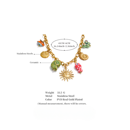 Ocean Soul Necklace with Ceramic Charms - Handmade