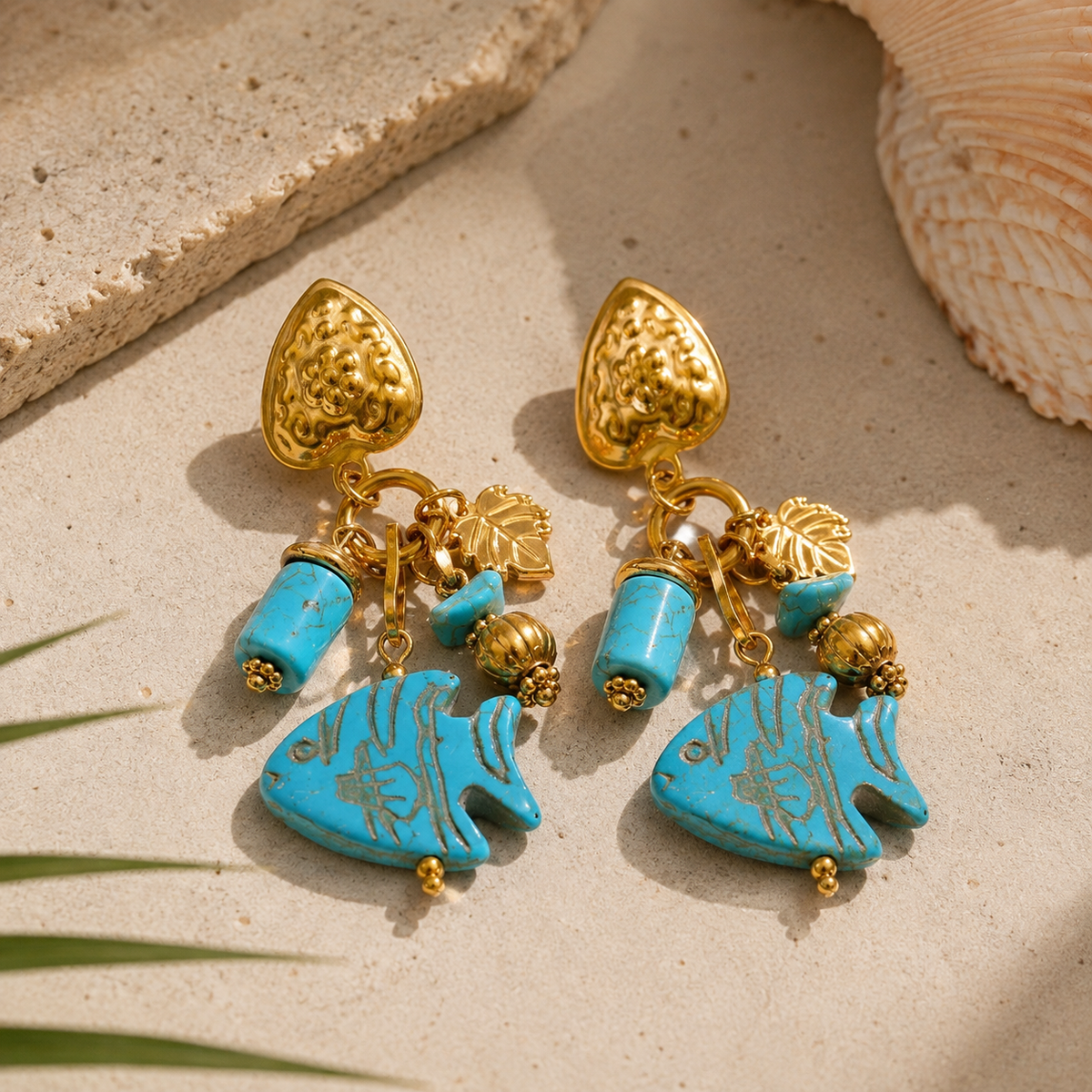Ocean Blue Stone Fish Drop Earrings