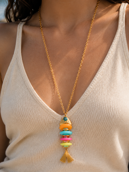 Ocean Colorful Fish Long Pendant Necklace