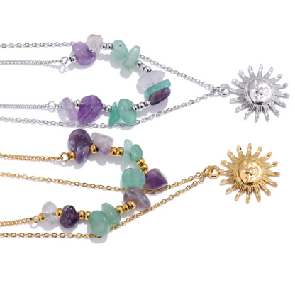 Sun Charm Double Layer Necklace - Handmade