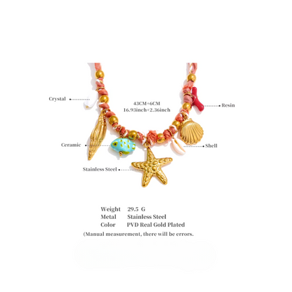Tropical Red Rope Braided Necklace – Handmade
