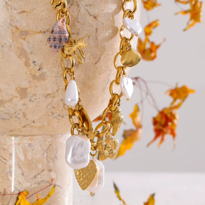 Ocean Pearls Charms Necklace - Handmade
