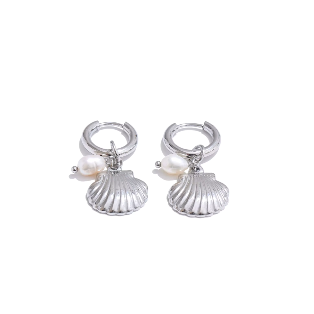 Summer Shell Hoop Earrings – Pearl & Ocean Charms
