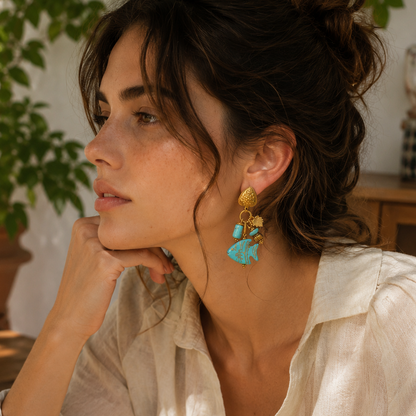 Ocean Blue Stone Fish Drop Earrings