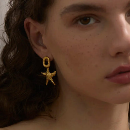 Golden Starfish Stud Earrings