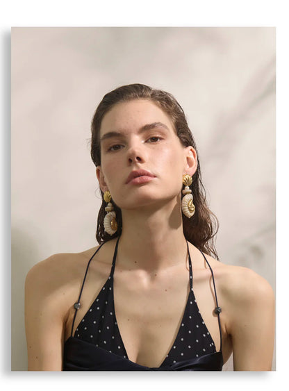 Sea Breeze Resin Conch and Shell Gold Drop Earrings