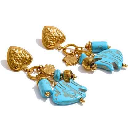 Ocean Blue Stone Fish Drop Earrings
