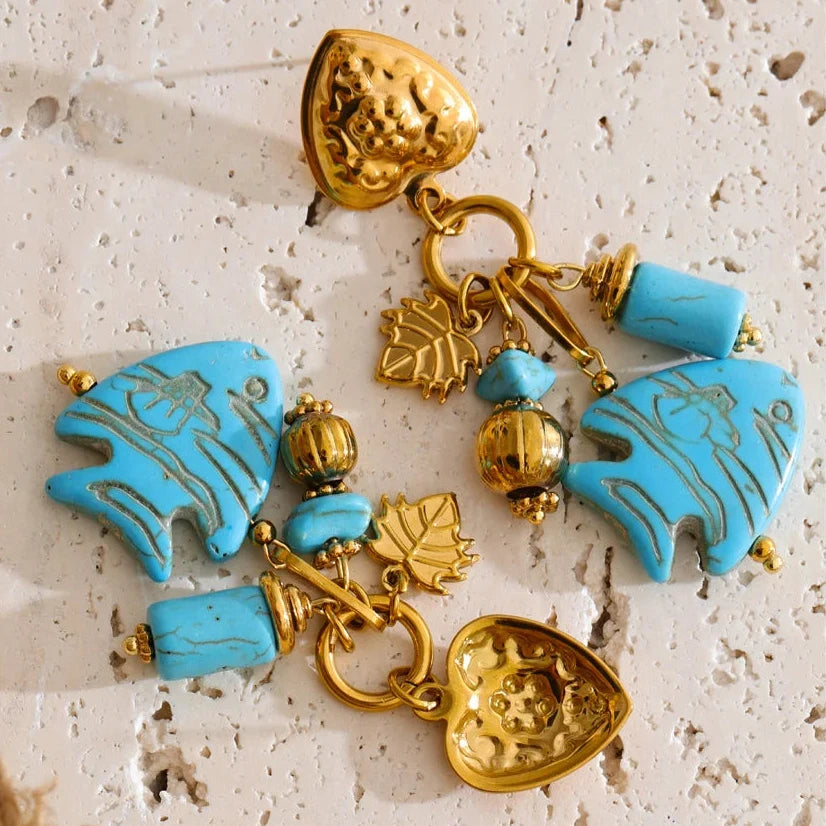 Ocean Blue Stone Fish Drop Earrings