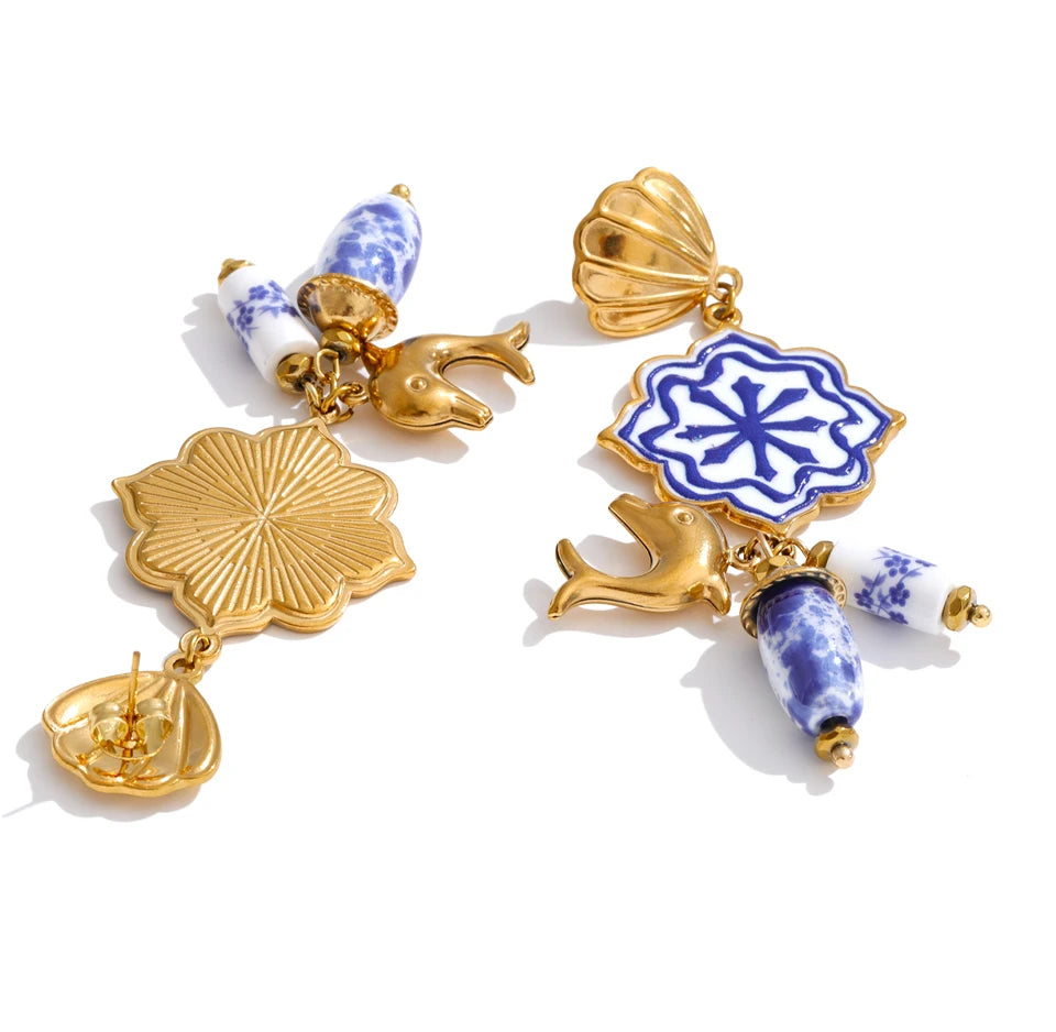 Ocean Dolphin & Shell Drop Earrings