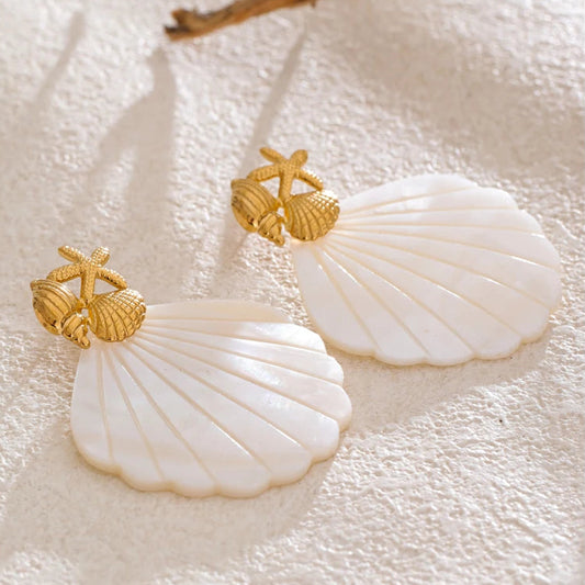 Sea White Pearl Shell Earrings