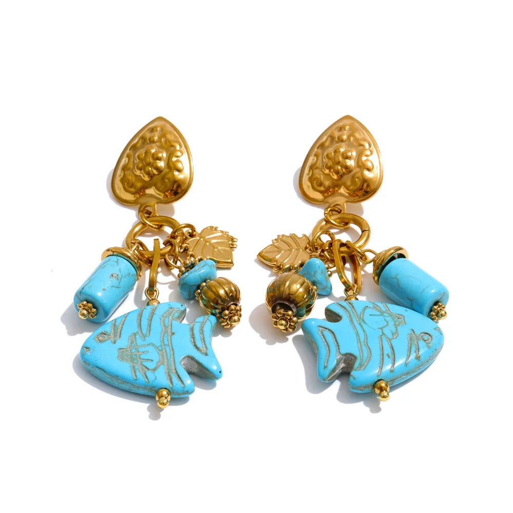Ocean Blue Stone Fish Drop Earrings