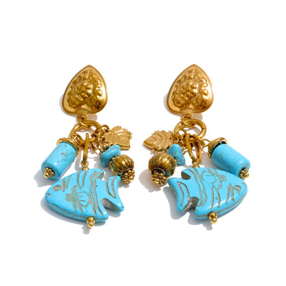 Ocean Blue Stone Fish Drop Earrings