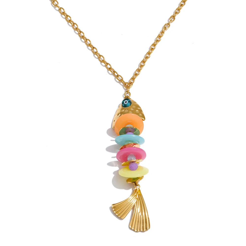 Ocean Colorful Fish Long Pendant Necklace