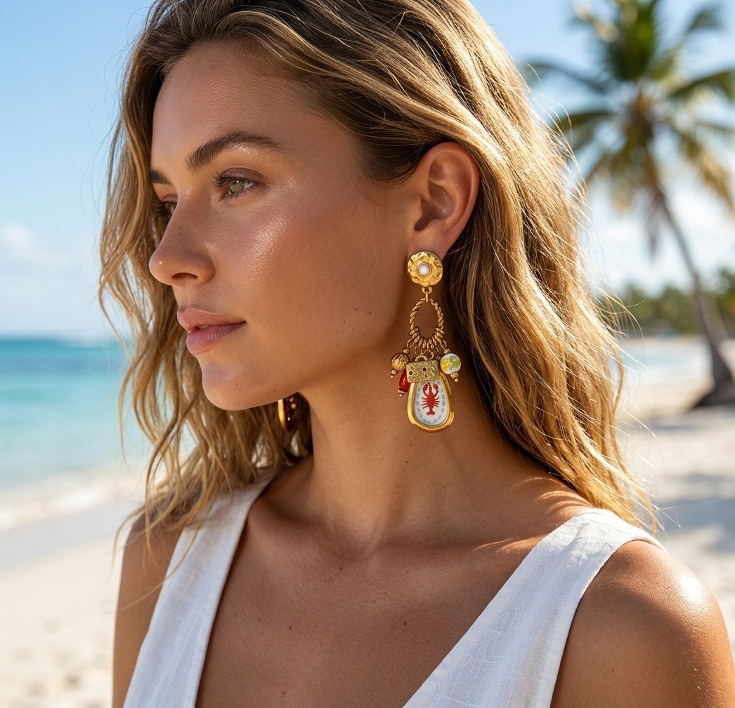 Coastal Lobster Drop Earrings