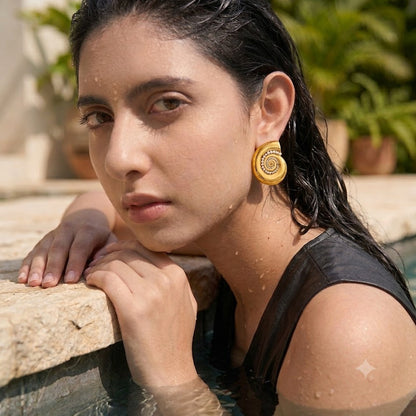 Golden Shell & Pearl Stud Earrings