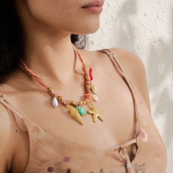 Tropical Red Rope Braided Necklace – Handmade
